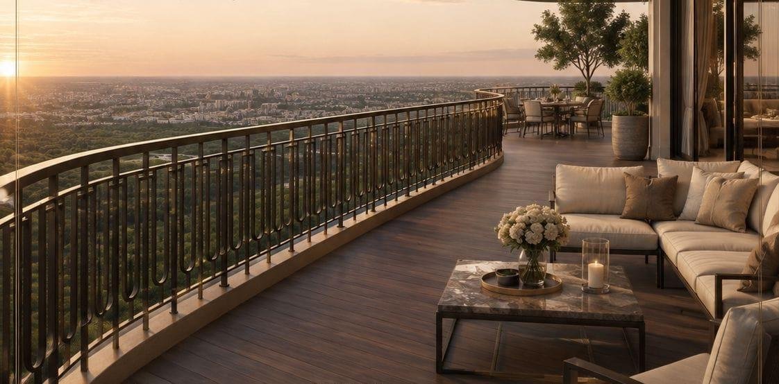 6,000 sq ft Bungalow in the Sky residence balcony with panoramic view at Max Estate 59